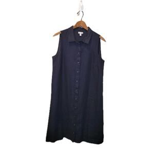 Garnet Hill Black Linen Button Up Collar Shirt Dress Size 8 New Coastal Classic